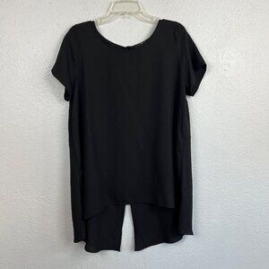 Dikuza Women's Black Short Sleeve Split Back Blouse Size Large